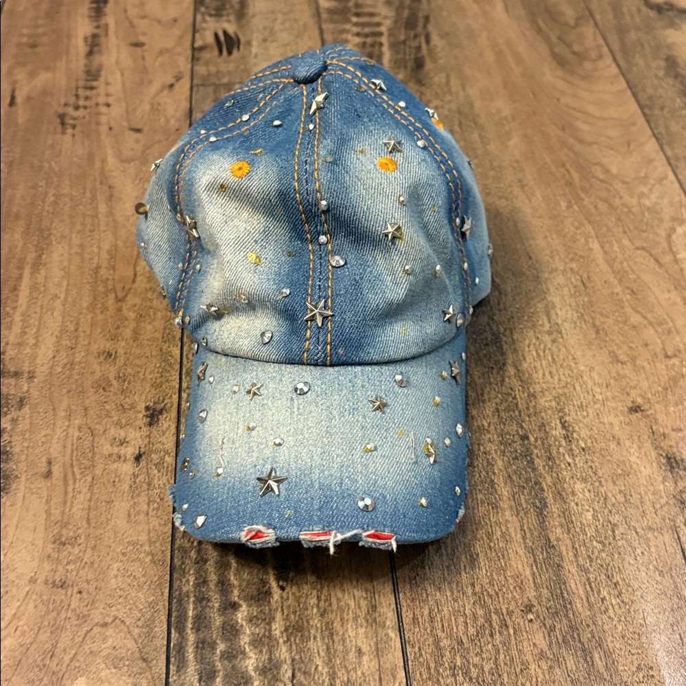 Embellished Blue Denim Cap